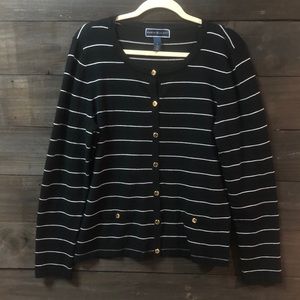 Karen Scott Buttoned Cardigan Large Black White